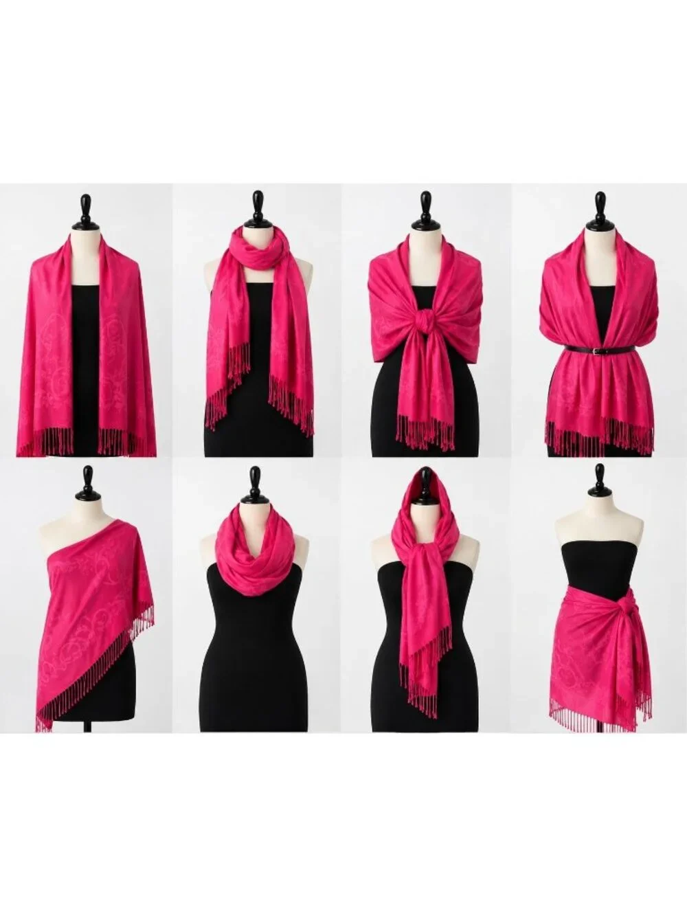 Pashmina Silk Blend Shawl Wrap Hot Pink Floral Paisley Old Money Cottagecore